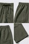 Men's Khaki Cotton Linen Look Relaxed Shorts with Elastic Waist - 5