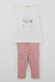 Girl's Short Sleeve Tights Set with Floral Pattern, Ages 1.5-5, Ecru - 3