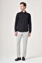 Black Overalls Collar Long Sleeve Pocketless Knitted Slim Fit Cotton Shirt 1004260208 - 2