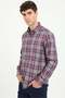 Men's Regular Fit Button-Down Collar Long Sleeve Red Plaid Shirt - 2