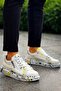 Zrk-X02 Premium Zippered Lace-Up Crocodile White Yellow Men's Sneaker - 2