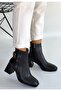 Kanda Black Leather Heeled Boots