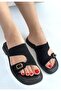 Gray Black Leather Powder Slippers