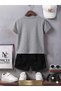Summer Children's T-Shirt Shorts Unisex (Black Turntike Printed) - 2