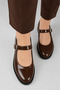 Luna Women's Brown Patent Leather Ballerina Shoes – Buckle-Strapped Casual Elegance