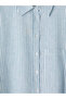 Xside Blue Striped Oversize Linen Blend Women's Shirt - 6