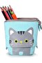 Retractable pencil case, upright pen holder, canvas + PU stationery organizer/makeup bag, with zipper (blue). - 3