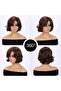 Short Brown Wavy Women's Wig with Side Bangs - Synthetic Hair - 3