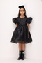 Black Balloon Sleeve Girls' Satin Dress - Dona