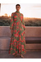 Olive and Red Floral Wrap Neck Maxi Dress - 6