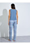 Blue Placket Tank and Checked Pyjama Set - 6