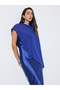 Blue Satin Slip Midi Dress with Cape Overlay - 2