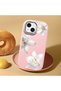 iPhone 15 Compatible Case with Camera Protection Pink Silicone Couple Phone Case with Floral Pattern - 2