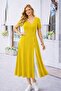 Women's Short Sleeve Asymmetrical Collar Button Detailed Midi Viscose Dress - 3