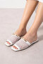 Lumis White Mesh Stylish Women's Daily Slippers with Gold Accessories - 2