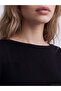 Black Boat Neck Textured Asymmetrical Cut Blouse - 3