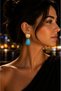Marble Patterned Drop Earrings Gold Color Textured Detailed Special Glass Stone Stylish Daily and Special Occasion Women's Earrings - 4