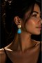 Marble Patterned Drop Earrings Gold Color Textured Detailed Special Glass Stone Stylish Daily and Special Occasion Women's Earrings - 5