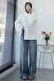 Premium Chinese Buttoned Linen Blouse with Side Slits - White - 8