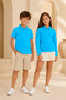 Children's Unisex Turquoise 2-Piece Polo Collar T-Shirt Set Short Sleeve + Long Sleeve 100% Cotton Lakos Fabric