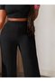 Women's Short Sleeve Crew Neck Wrinkled Crop Blouse and Pants Two-Piece Set - 2
