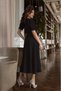 Women's Double Breasted Collar Midi Length Belted Crepe Dress 120 Cm - 5