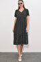Women's V-Neck Polka Dot Dress 2624 - Black - 2