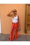 Women's Orange Pink Striped Palazzo Trousers |   Summer Wide-Leg Elastic Waist Comfortable Cut Woven Trousers - 7