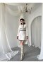 Women's White Skirt Suit with Round Neck Buttoned Jacket and Textured Mini Skirt - 8