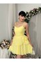 Women's Sari Strap Mini Dress with Sweetheart Neckline and Layered Chiffon Skirt - 3