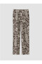 Brown Patterned Women's Trousers with Elastic Waist - 2