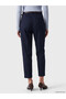 Navy Blue Women's Fabric Trousers with Belt at the Waist - 4