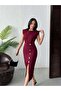 Women's Black Midi Dress with Crew Neck, Shoulder Detail, Buttoned Slit, Fitted - 3