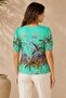 Women's V-Neck Cotton Viscose Short Sleeve Sporty Stylish Curve Plus Size Patterned Blouse - 3