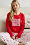 Red Patterned Cotton Lycra Knitted Pajama Set26240312
