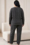 Anthracite Patterned Lycra Large Size Oversized Knitted Pajama Set26240922 - 3