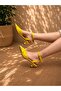 Ri̇na Yellow Lace 3 cm Heel Shoes with Pointed Toe and Straps - 4