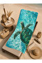Photorealistic Sea Turtle Turquoise Water Pattern 70X150 Beach Towel - Cotton Bath Towel