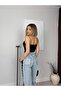 Women's Black Thin Strap Degaje Collar Draped Zippered Pointed Toe Crop Blouse - 3