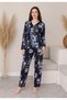 Women's Plus Size Floral Patterned Long Sleeve Pajama Set with Embroidered Collar Detail, Oversized Size, 2-Piece Model, Combed Cotton Trim, V-Neck, Comfortable Fit, Home Wear, Dowry Homewear