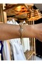 Women's Gold Color Round Shaped Flower Motif Chain Steel Bracelet