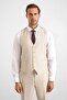 Beige Slim Pointed Collar Plain Dobby Covered Pocket 6 Drop Vest Suit - 4