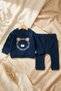 Leo Comfort Navy Blue Lion Figured 100% Cotton Premium Baby Boy Top and Bottom Tracksuit Set - 2