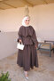 Brown Shoulder Cape Skirt Suit