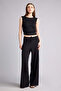 H8059Axbk81 Black Slim Fit Crew Neck Wrinkled Textured Blouse - 2