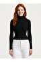 Women's Black Ribbed Knitwear Turtleneck Sweater