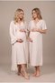 Women's Beige Double-Breasted Collar Maternity Nightgown Set with Nursing Detail and Dressing Gown - 4