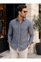 Men's Navy Blue Striped Lycra 100% Cotton Regular Fit Sports Shirt Long Sleeve Casual Shirt - 4