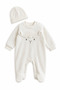 100% Organic Cotton, Unisex Hat and Booties Set, Lamb Detailed Newborn Baby Set - 3