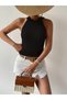 Women's Sleeveless Halter Neck Mini Argyle Patterned Knitwear Blouse - 4